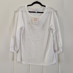 LuLaRoe Carla Women's White 3/4 Sleeve Top